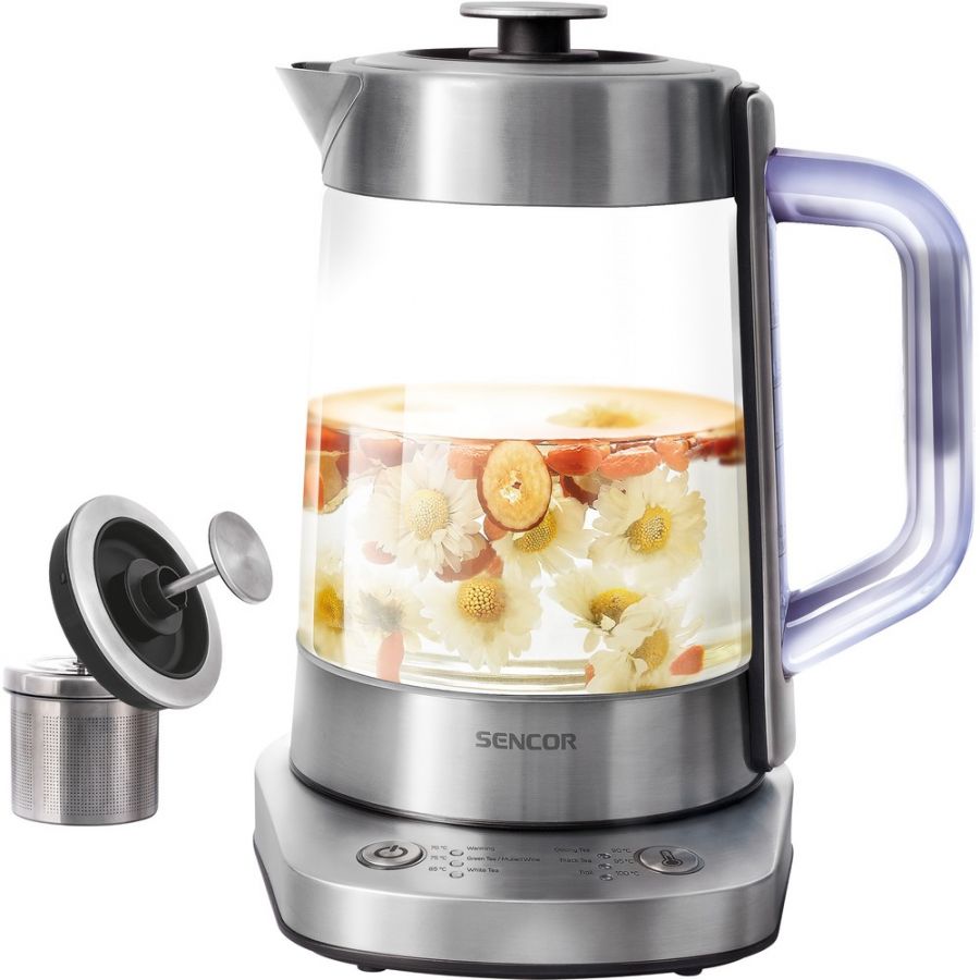 SENCOR Rychlovarná konvice 1,5 l s regulací teploty – sklo/nerez