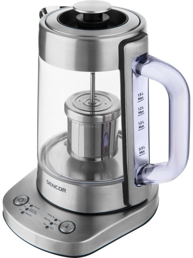 SENCOR Rychlovarná konvice 1,5 l s regulací teploty – sklo/nerez