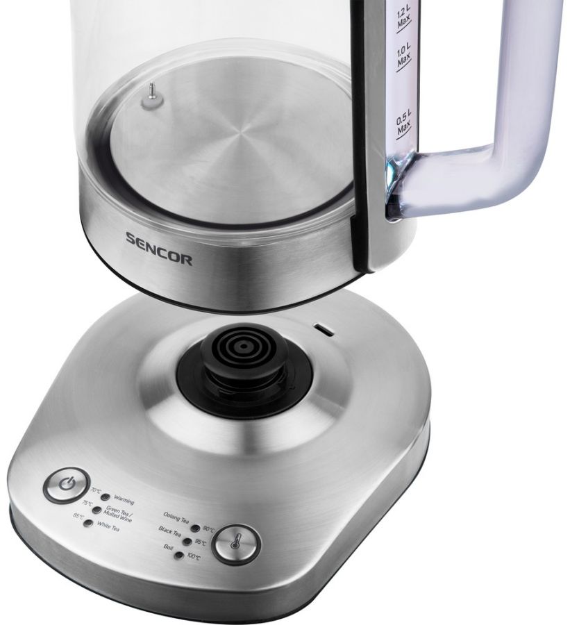 SENCOR Rychlovarná konvice 1,5 l s regulací teploty – sklo/nerez