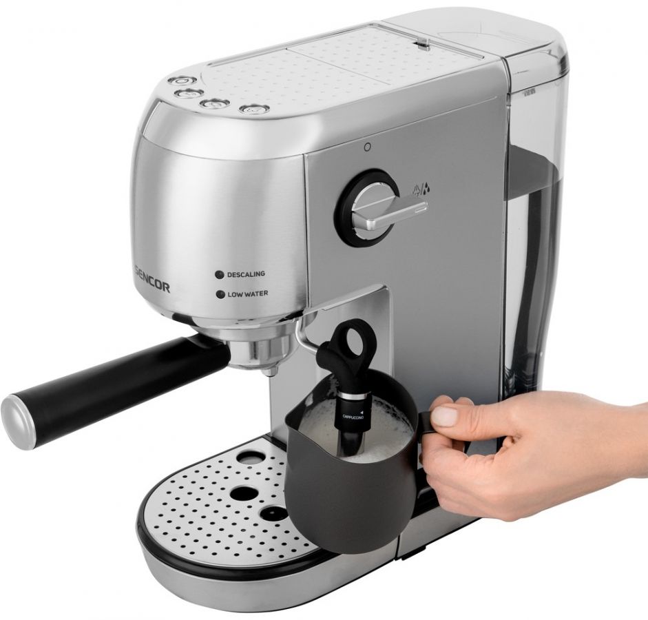 SENCOR Automatický kávovar 1,5 l, 20 bar – stříbrná
