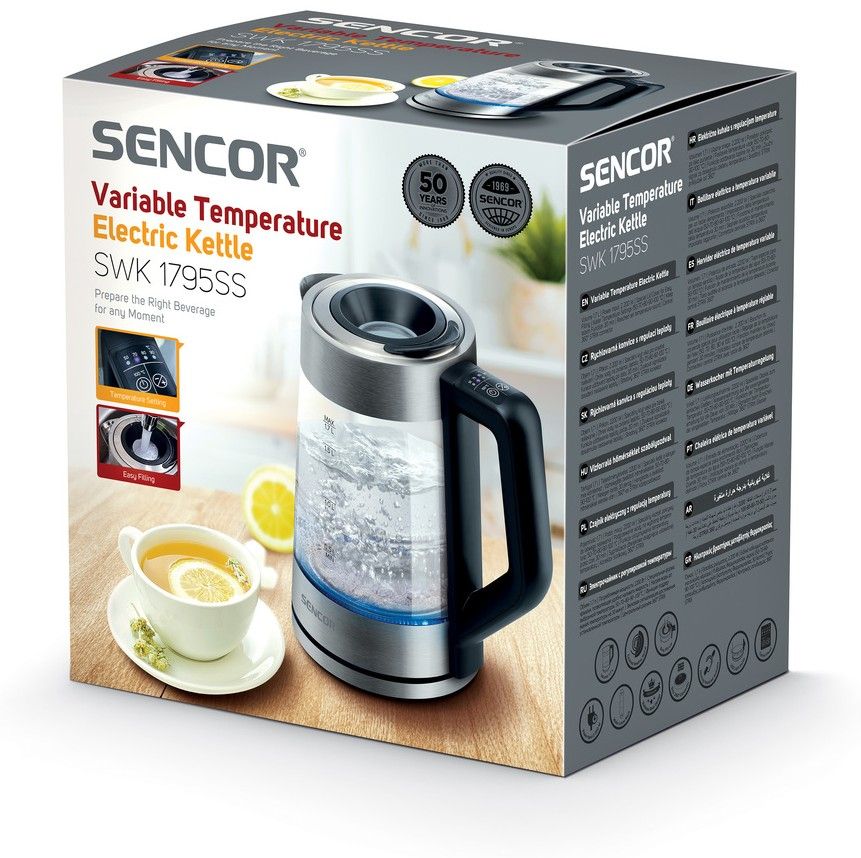 SENCOR Rychlovarná konvice 1,7 l s regulací teploty – nerez/černá