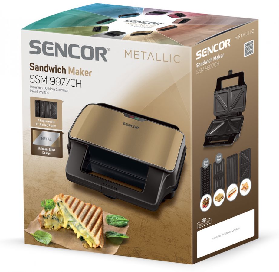 SENCOR Sendvičovač 900 W – champagne