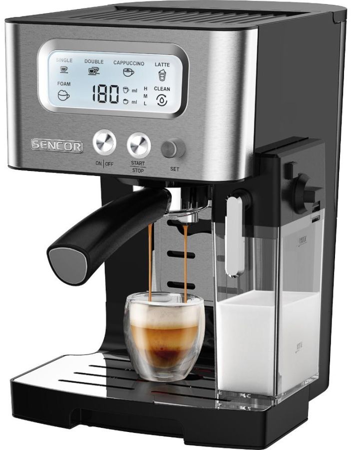 SENCOR Pákový kávovar 1,4 l, 15 bar – nerez/černá