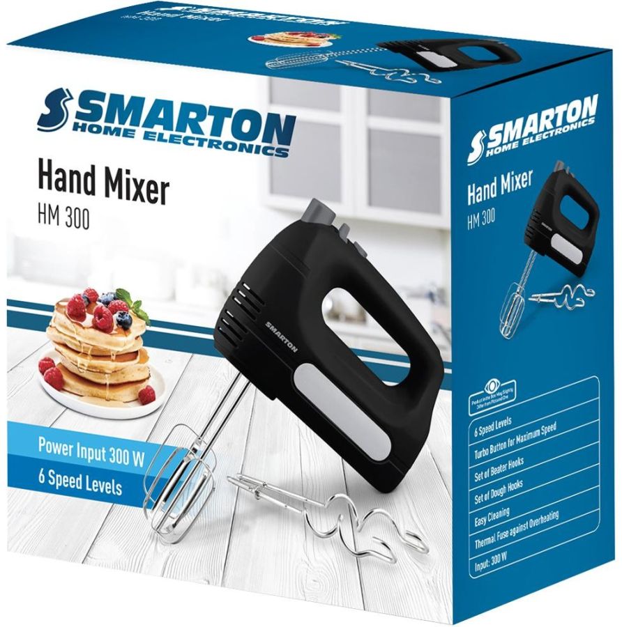 SMARTON Ruční šlehač 300 W, 6 rychlostí – černá