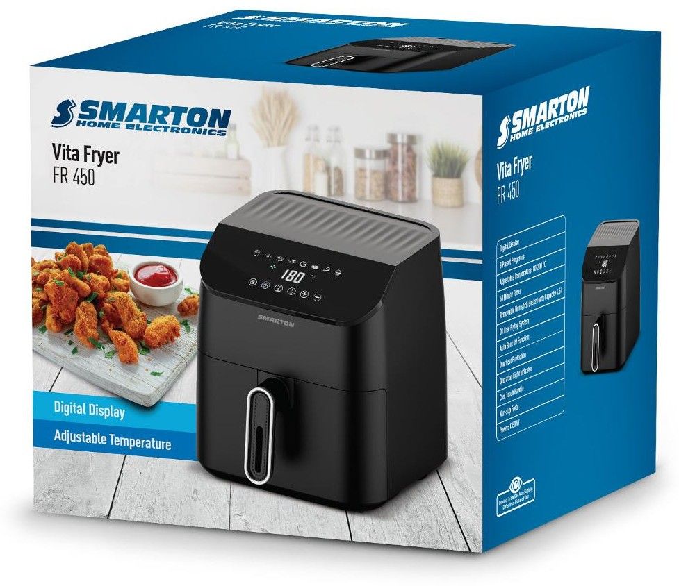 SMARTON Horkovzdušná fritéza 4,5 l, 1 350 W – černá