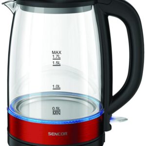 SENCOR Rychlovarná konvice 1,7 l, 2 200 W – sklo/červená