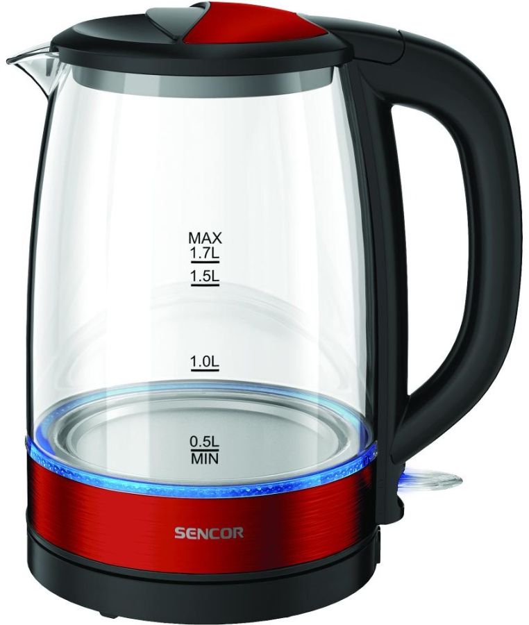 SENCOR Rychlovarná konvice 1,7 l, 2&nbsp;200 W – sklo/červená