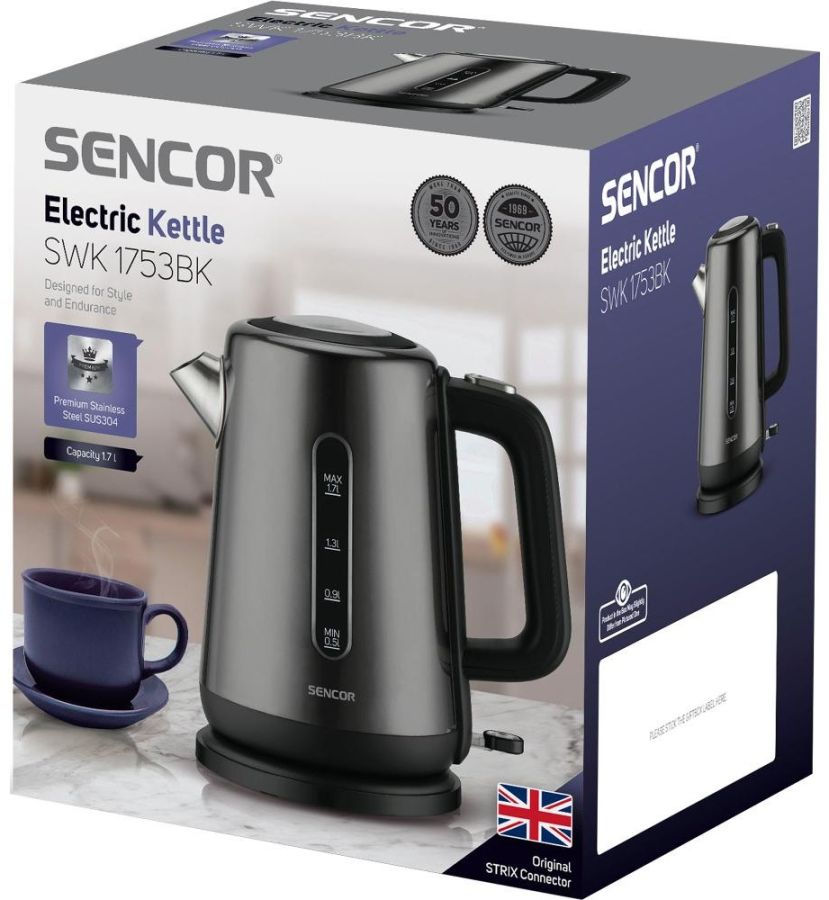 SENCOR Rychlovarná konvice 1,7 l, 2 200 W – černá