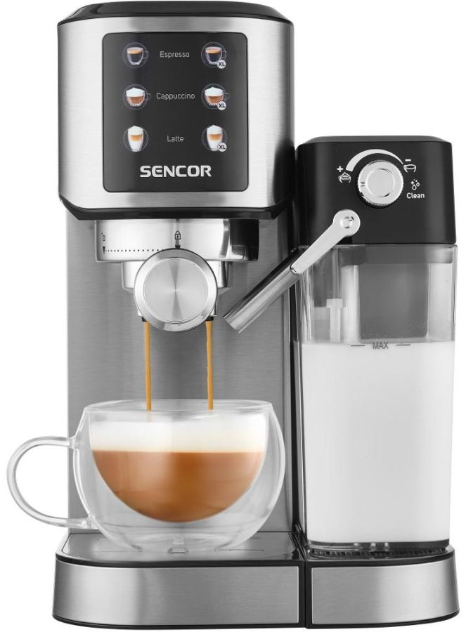 SENCOR Pákový kávovar 1 l, 20 bar – nerez/černá