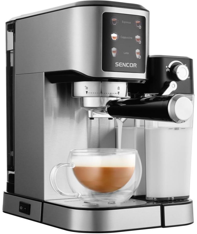 SENCOR Pákový kávovar 1 l, 20 bar – nerez/černá