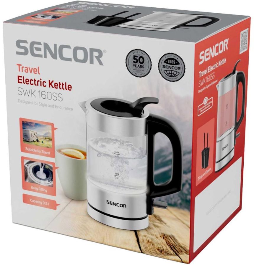 SENCOR Rychlovarná konvice 500 ml, 1 100 W – sklo/nerez