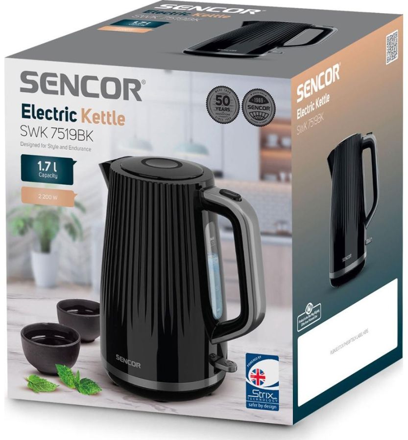 SENCOR Rychlovarná konvice 1,7 l, 2 200 W – černá